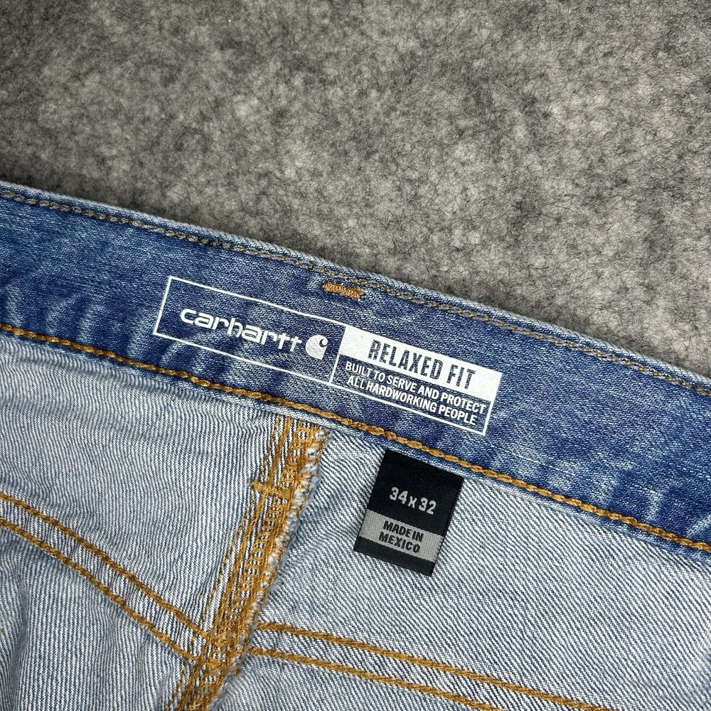Carhartt Mens 34x32 Relax Straight Fit Light Blue Wash Denim Jeans BD5119-M - Picture 13 of 16